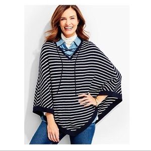Talbots Poncho navy and white lace up sweater